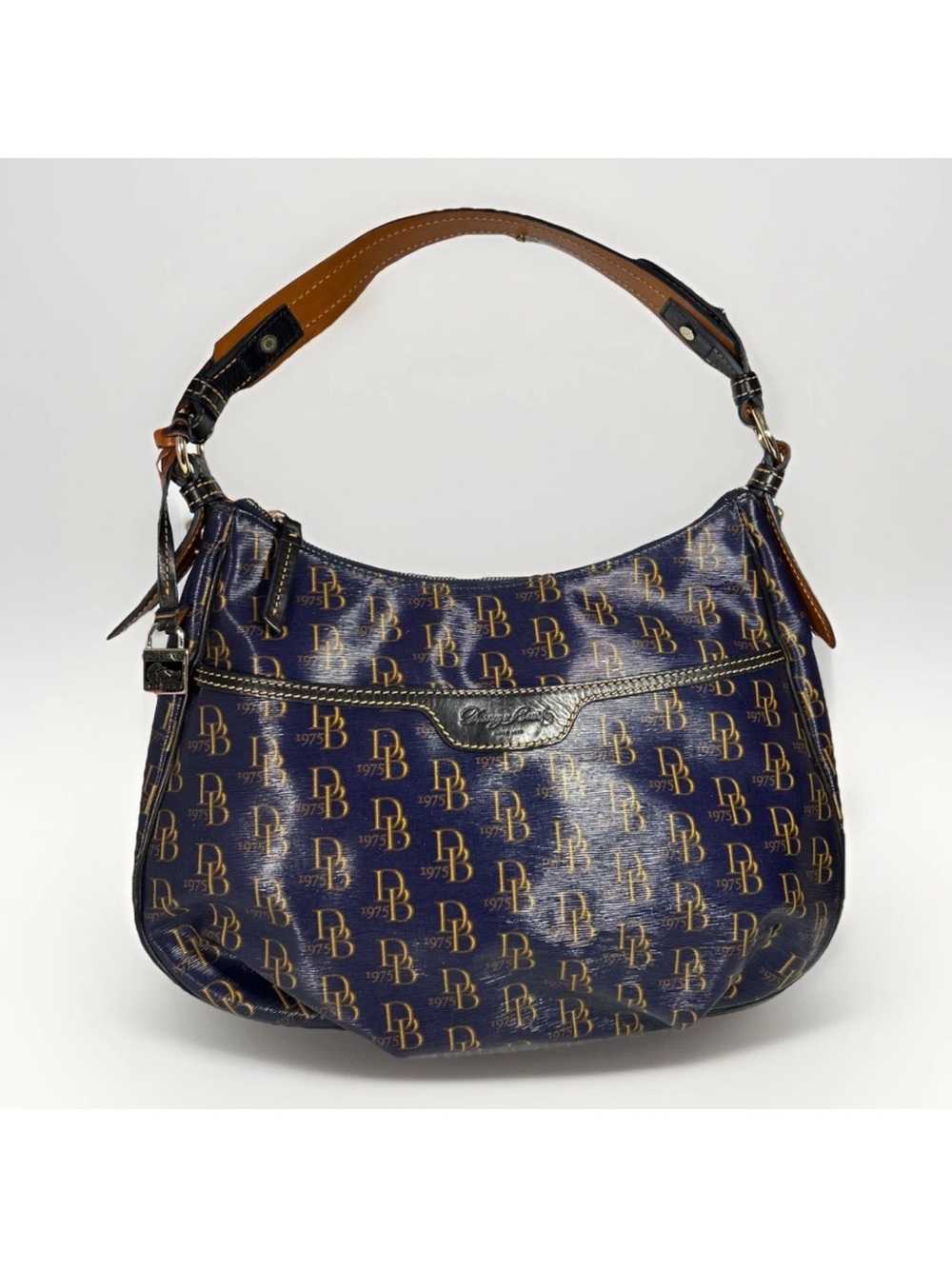 Dooney & Bourke Plum and Gold Monogram Large Shoulder Bag